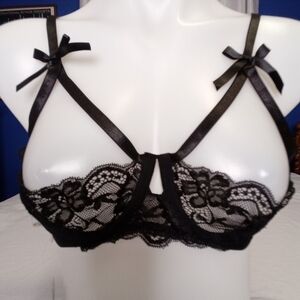 Baci NWT Unlined Sheer Lace Quarter Cup Shelf Bra Black Burlesque Sexy Size S